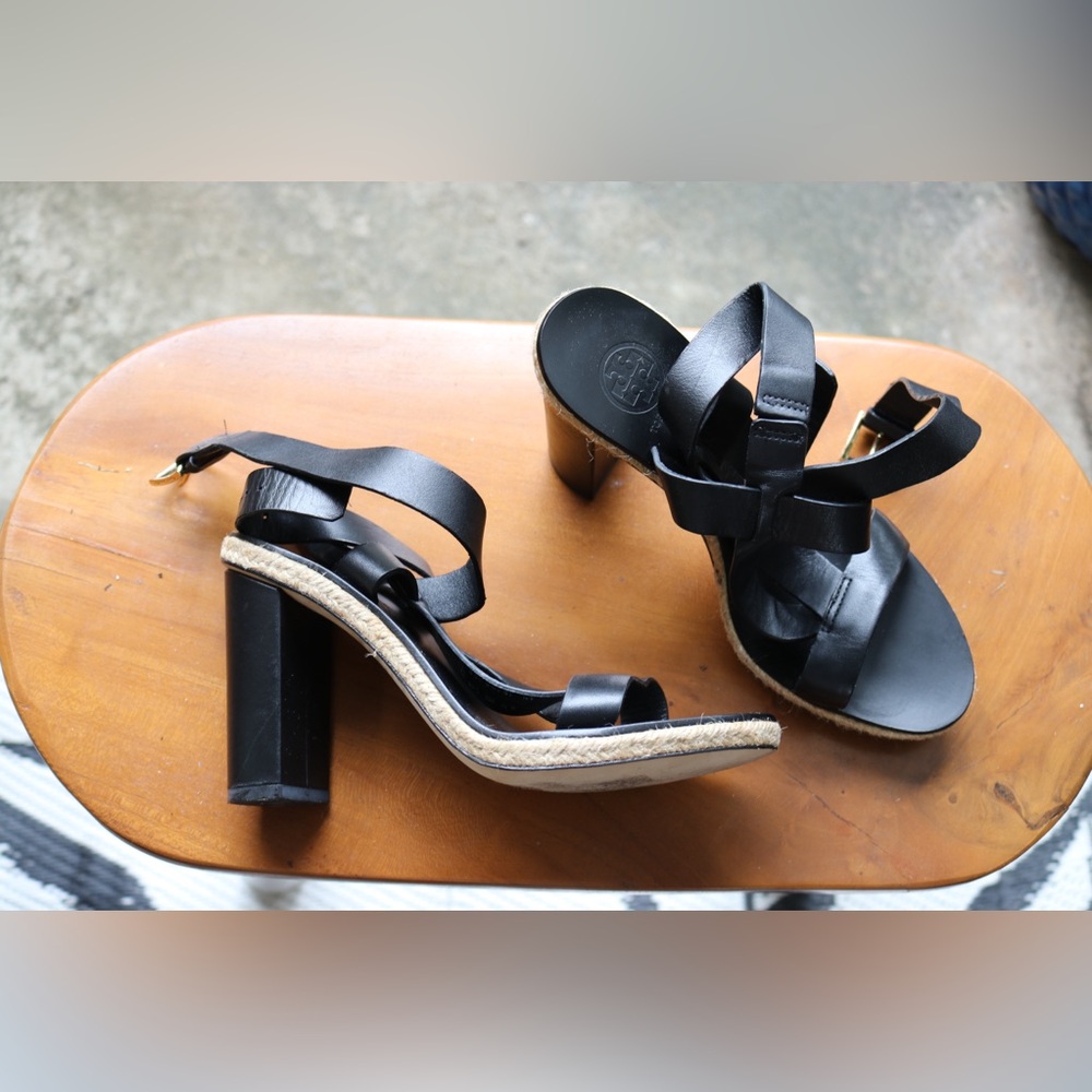 Tory Burch Black Strappy Sandals with Block Heel